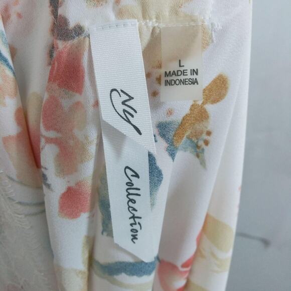 NY Collection Printed Lace-Trim Peasant Top Floral Size L - Picture 6 of 7